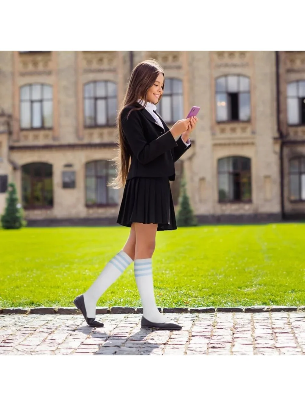 3 Pairs Women's Knee High Cotton Socks - Solid & Striped, Breathable